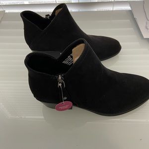 SO black faux suede Ankle boots 6 1/2M NWT, New In Box